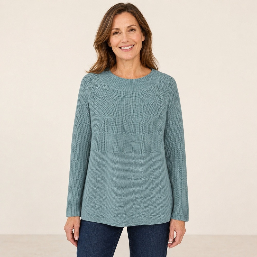 J.Jill Women's Large Teal Blue Wool Blend Textured Knit Pullover Sweater